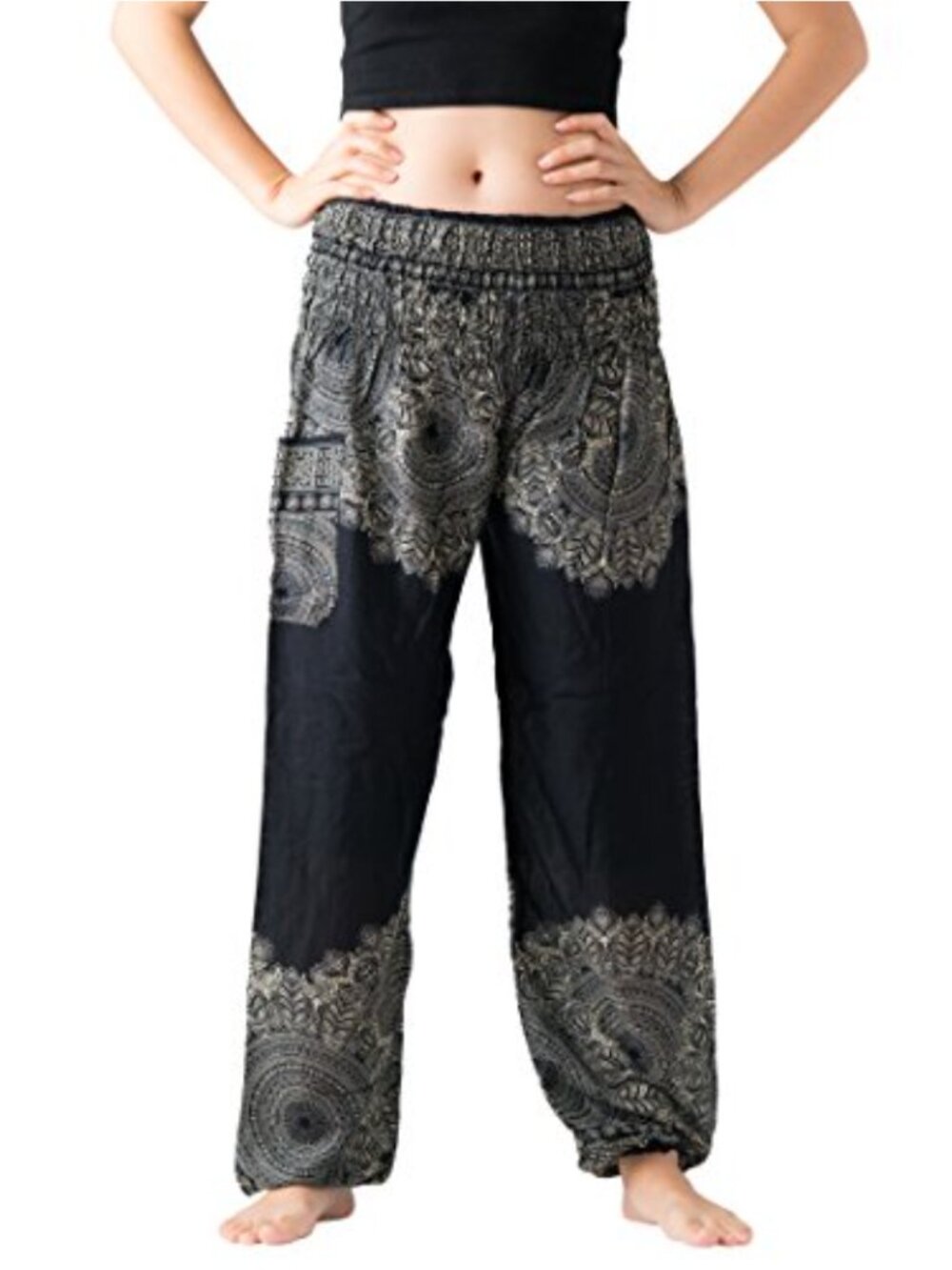 Harem Pants Boho Yoga Hippie Flowy Elephant Print with Pocket